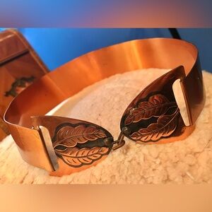 Vintage 1950s Copper Renoir Style Metal Waist Belt W/ Leaf Detail XS 24-25”